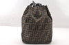 Authentic FENDI Zucca Drawstring Backpack Purse Canvas Leather Brown 7076I