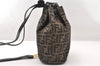 Authentic FENDI Zucca Drawstring Backpack Purse Canvas Leather Brown 7076I