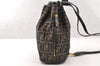 Authentic FENDI Zucca Drawstring Backpack Purse Canvas Leather Brown 7076I