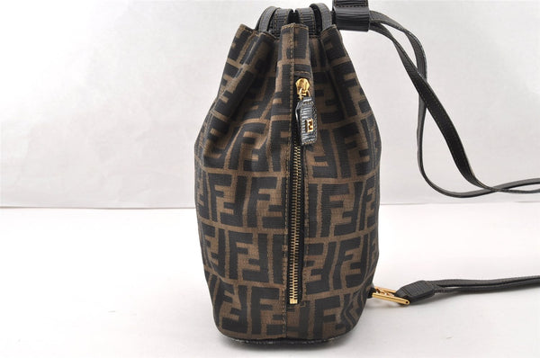 Authentic FENDI Zucca Drawstring Backpack Purse Canvas Leather Brown 7076I