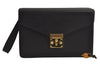 Authentic VERSACE Sunburst Vintage Leather Clutch Hand Bag Purse Black 7079J