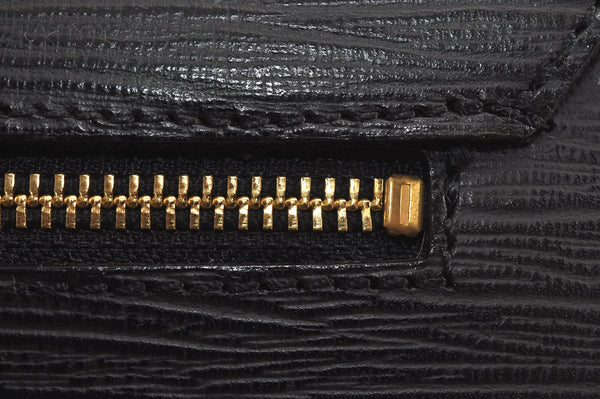 Authentic VERSACE Sunburst Vintage Leather Clutch Hand Bag Purse Black 7079J