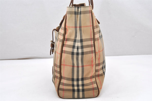 Authentic Burberrys Nova Check Shoulder Tote Bag Canvas Leather Beige 7079K