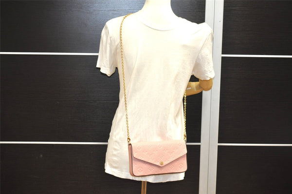 Auth Louis Vuitton Monogram Empreinte Pochette Felice Shoulder Bag Pink 7082I