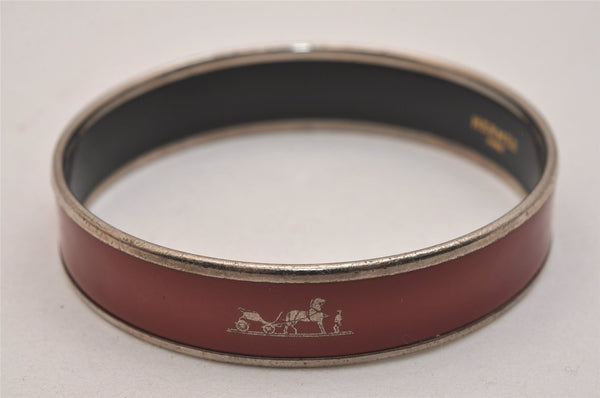 Authentic HERMES Email PM Bangle Bolduc Motif Silver Red 7084J