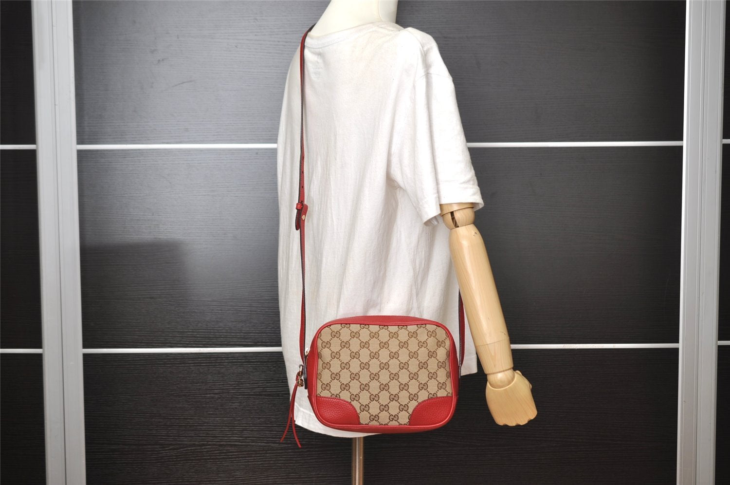 Authentic GUCCI Bree Shoulder Cross Bag GG Canvas Leather 449413 Brown Red 7088I