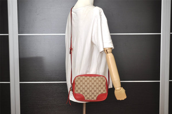 Authentic GUCCI Bree Shoulder Cross Bag GG Canvas Leather 449413 Brown Red 7088I