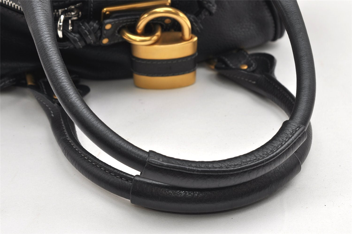 Authentic Chloe Vintage Paddington Leather Shoulder Hand Bag Black 7089K