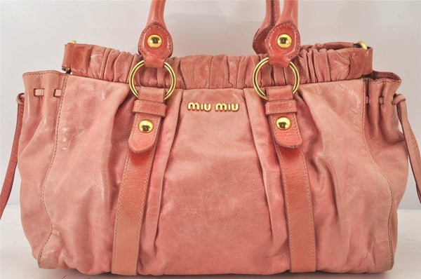 Authentic MIU MIU Vintage Leather 2Way Shoulder Hand Tote Bag Pink 7090K