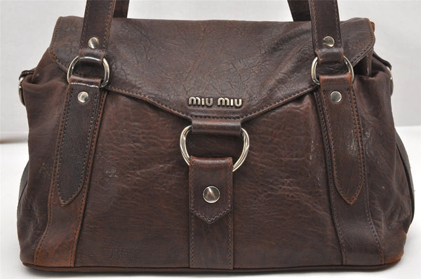 Authentic MIU MIU Vintage Leather 2Way Shoulder Hand Bag Brown 7091K