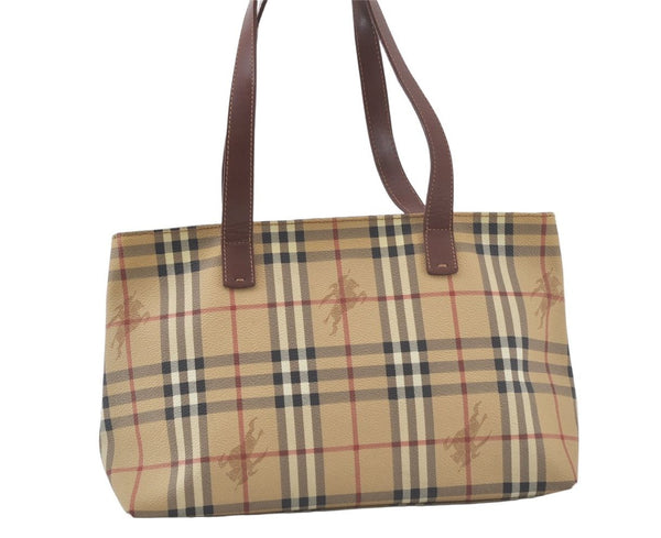 Authentic BURBERRY Vintage Nova Check Shoulder Tote Bag PVC Leather Beige 7095K