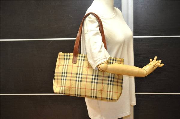 Authentic BURBERRY Vintage Nova Check Shoulder Tote Bag PVC Leather Beige 7095K