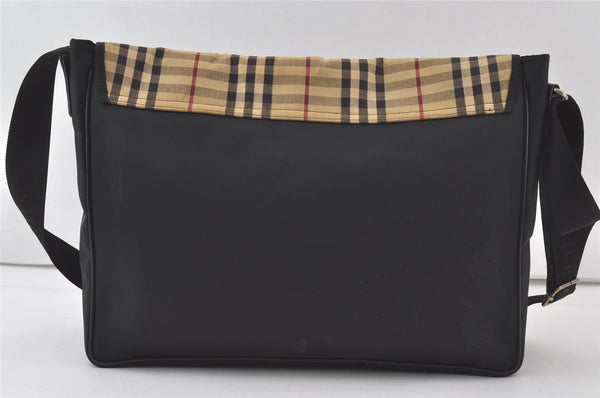 Authentic BURBERRY Nova Check Shoulder Cross Bag Nylon Leather Black 7096K