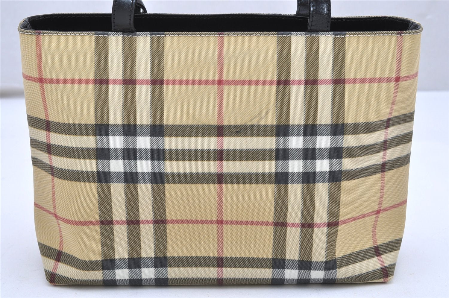 Authentic BURBERRY Vintage Nova Check PVC Leather Hand Bag Purse Beige 7097K