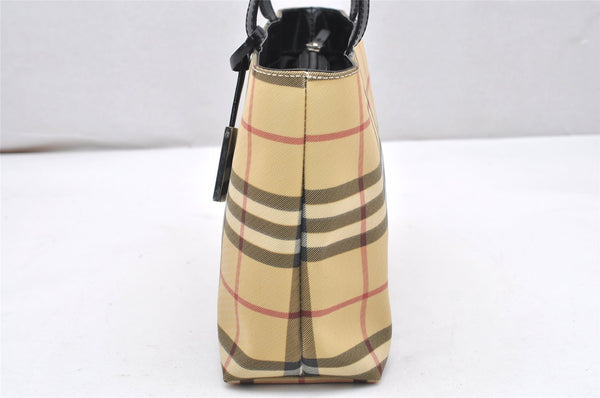 Authentic BURBERRY Vintage Nova Check PVC Leather Hand Bag Purse Beige 7097K