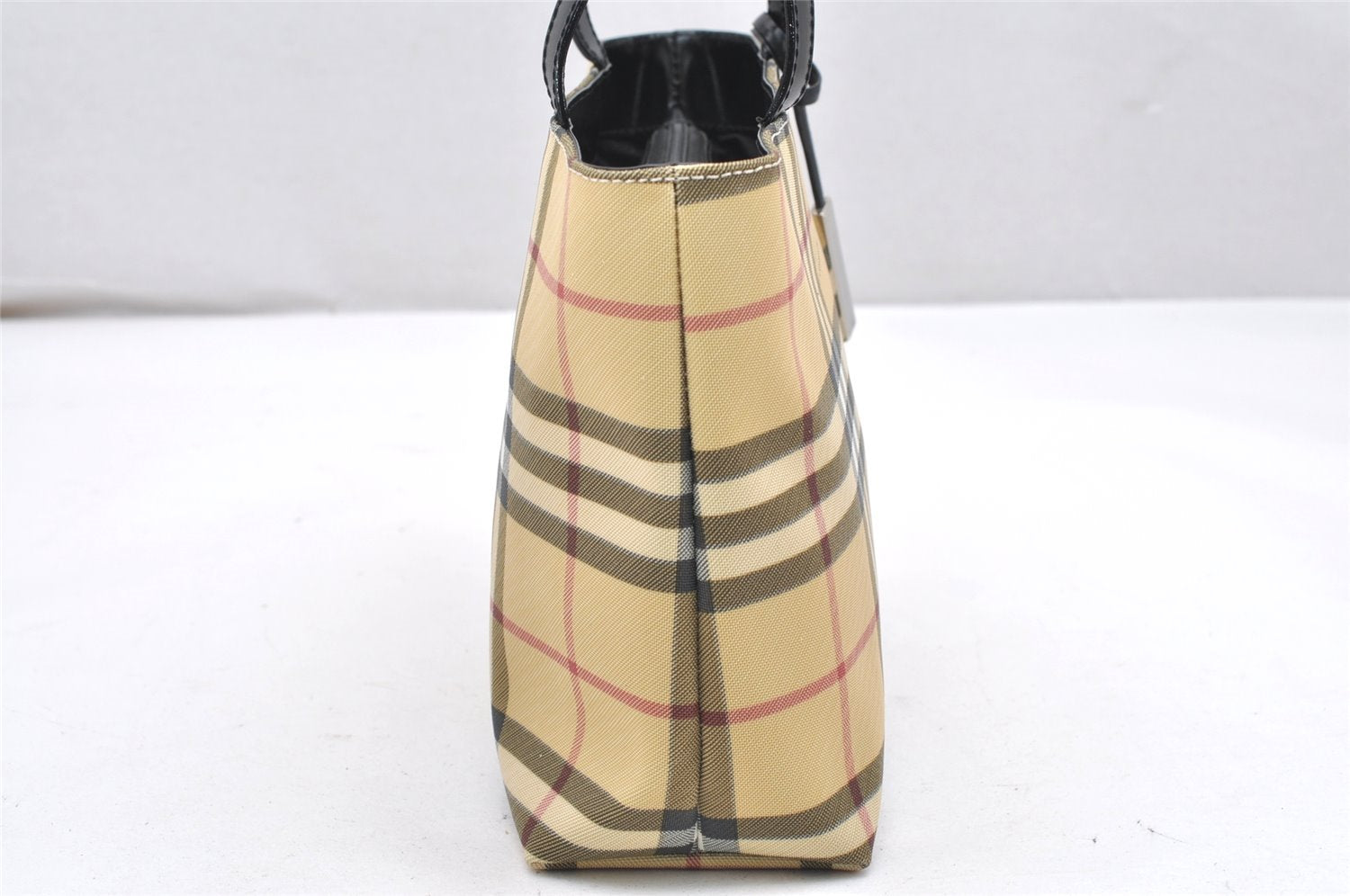 Authentic BURBERRY Vintage Nova Check PVC Leather Hand Bag Purse Beige 7097K