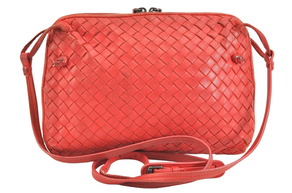 Authentic BOTTEGA VENETA Intrecciato Leather Shoulder Cross Body Bag Red 7098K