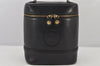 Authentic VERSACE Vintage Sunburst Vanity Hand Bag Purse Leather Black 7099K