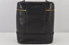 Authentic VERSACE Vintage Sunburst Vanity Hand Bag Purse Leather Black 7099K