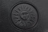 Authentic VERSACE Vintage Sunburst Vanity Hand Bag Purse Leather Black 7099K