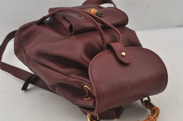 Authentic GUCCI Bamboo Drawstring Backpack Purse Leather Bordeaux 7101J