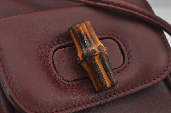 Authentic GUCCI Bamboo Drawstring Backpack Purse Leather Bordeaux 7101J