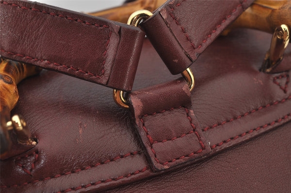 Authentic GUCCI Bamboo Drawstring Backpack Purse Leather Bordeaux 7101J