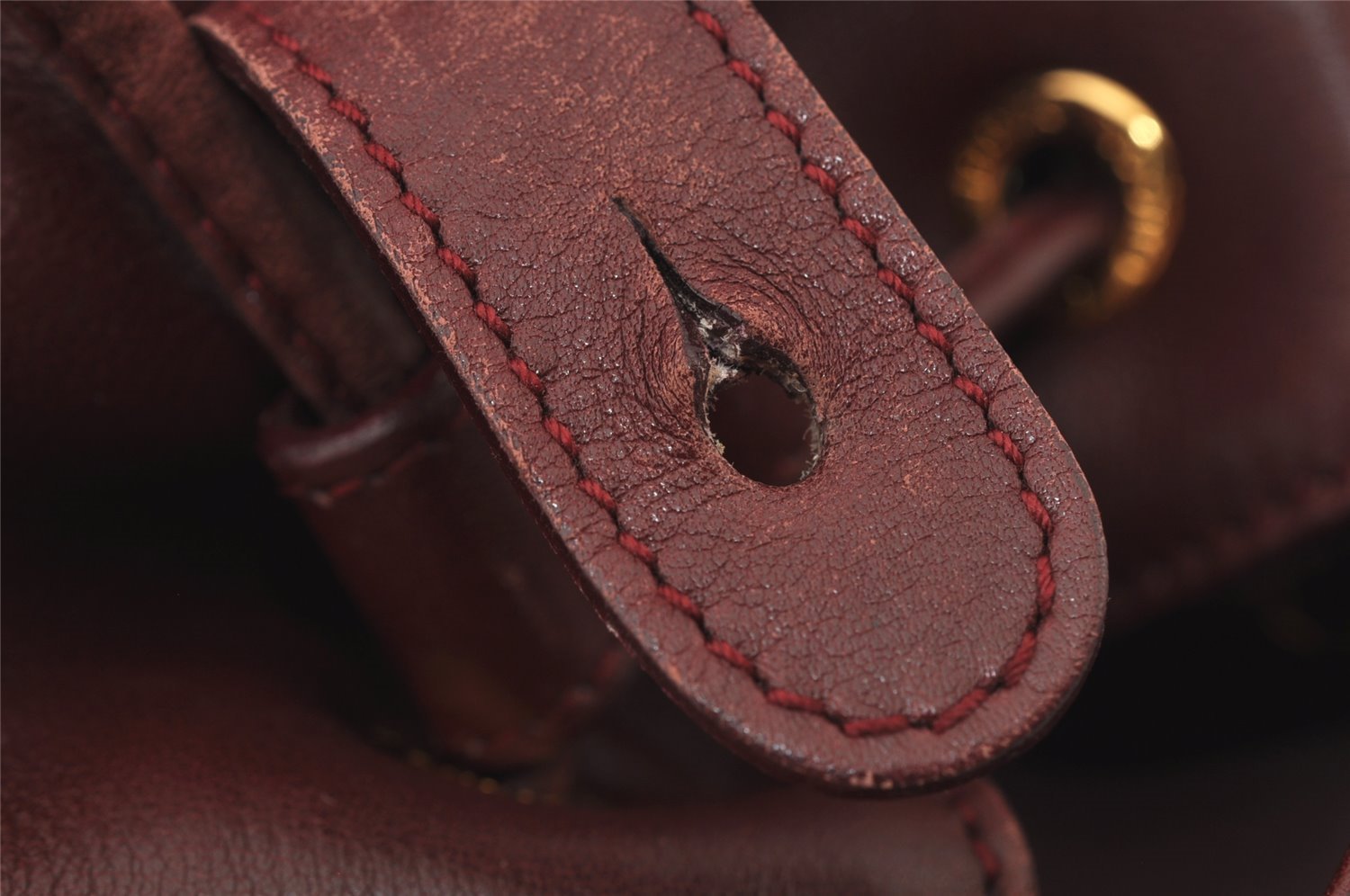 Authentic GUCCI Bamboo Drawstring Backpack Purse Leather Bordeaux 7101J