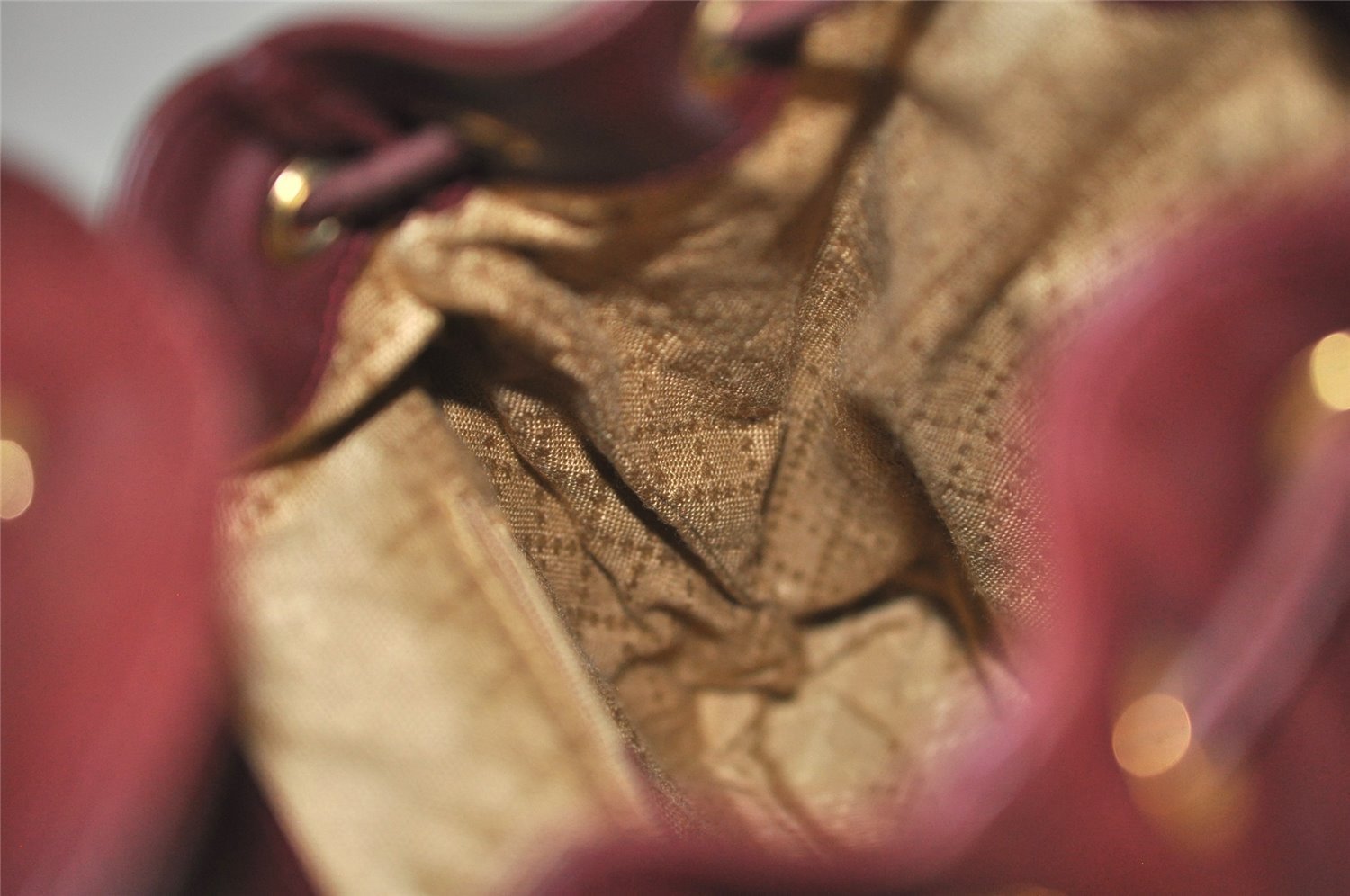 Authentic GUCCI Bamboo Drawstring Backpack Purse Leather Bordeaux 7101J