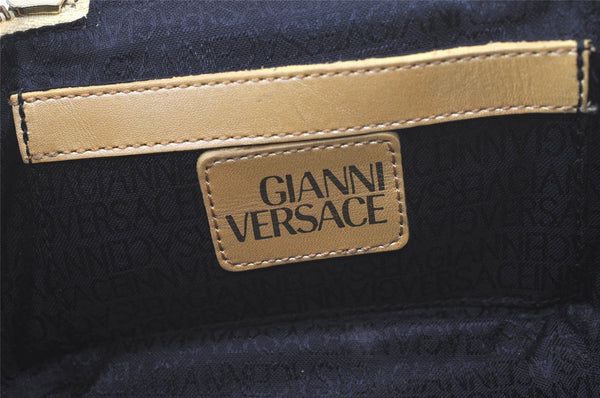 Authentic Gianni Versace Sunburst Vanity Hand Bag Purse Leather Yellow 7104K