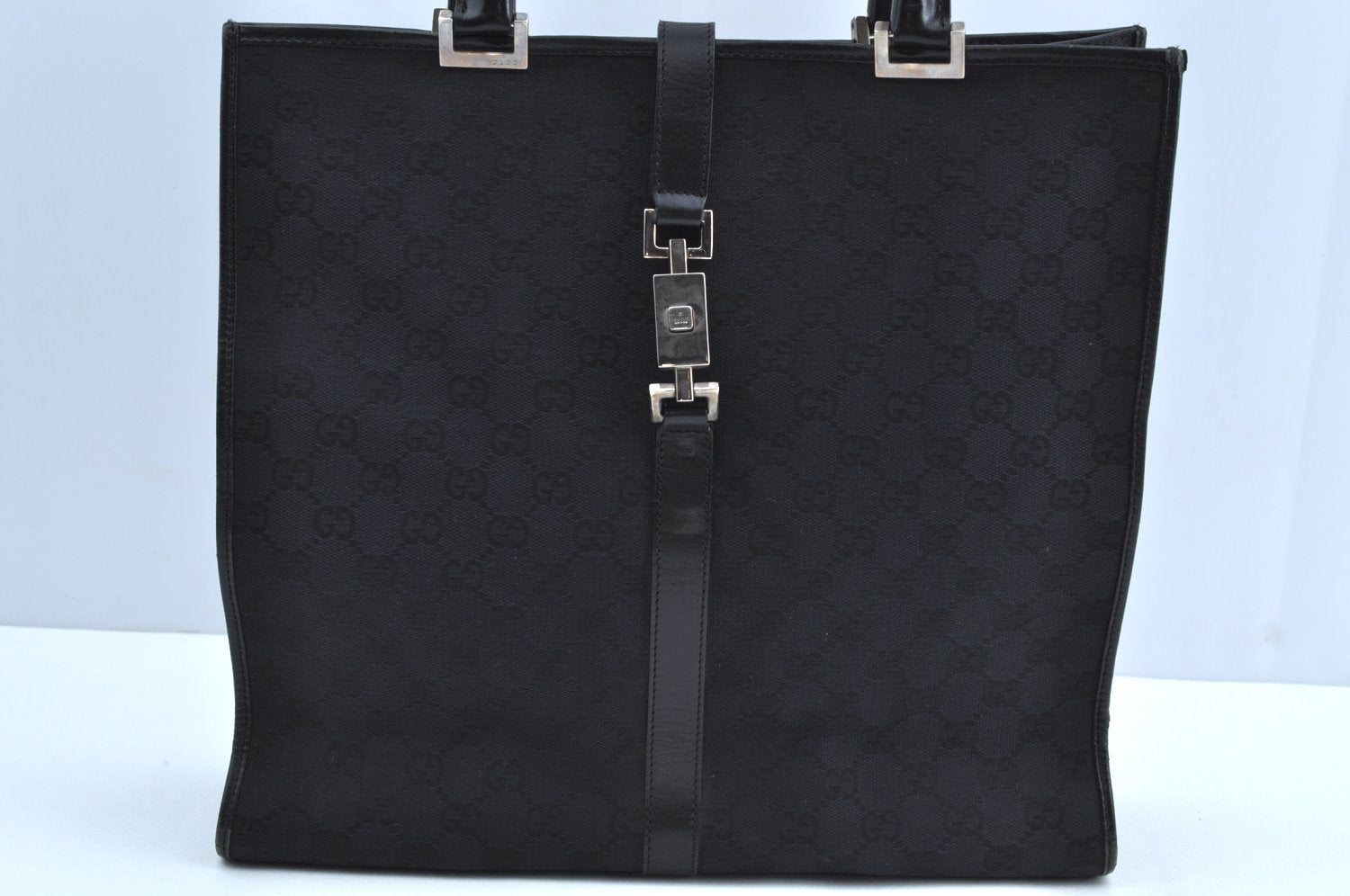 Authentic GUCCI Jackie Shoulder Tote Bag GG Canvas Leather 0021064 Black 7106H