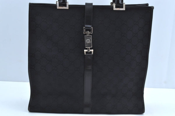 Authentic GUCCI Jackie Shoulder Tote Bag GG Canvas Leather 0021064 Black 7106H