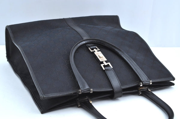 Authentic GUCCI Jackie Shoulder Tote Bag GG Canvas Leather 0021064 Black 7106H