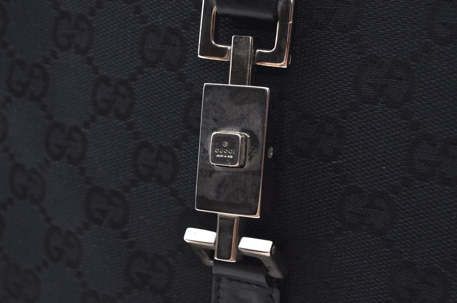 Authentic GUCCI Jackie Shoulder Tote Bag GG Canvas Leather 0021064 Black 7106H