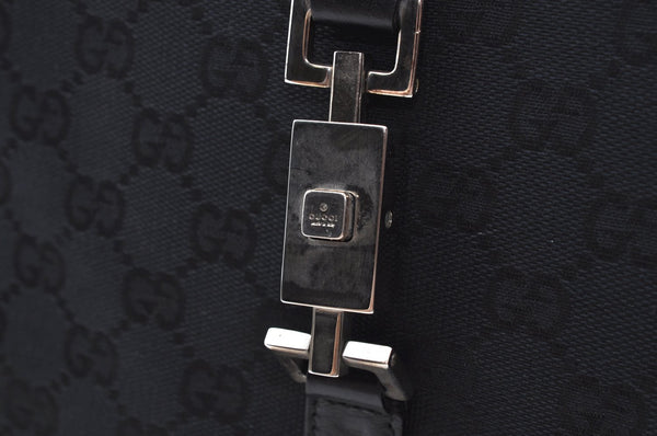 Authentic GUCCI Jackie Shoulder Tote Bag GG Canvas Leather 0021064 Black 7106H