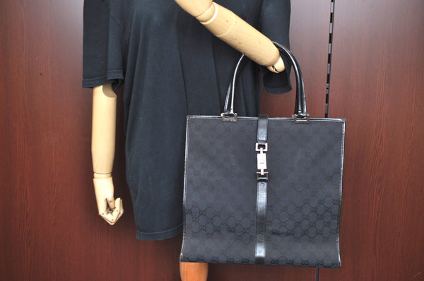 Authentic GUCCI Jackie Shoulder Tote Bag GG Canvas Leather 0021064 Black 7106H