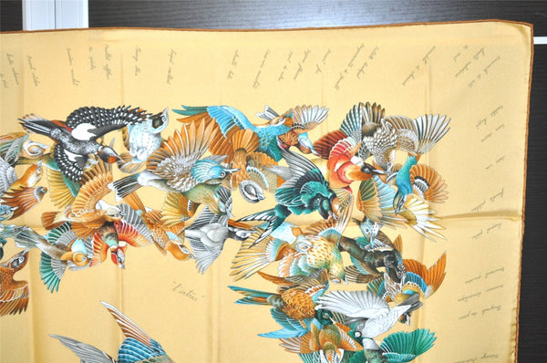 Authentic HERMES Carre 90 Scarf "L'intrus" Silk Brown Box 7107J