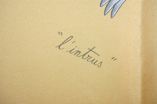 Authentic HERMES Carre 90 Scarf "L'intrus" Silk Brown Box 7107J