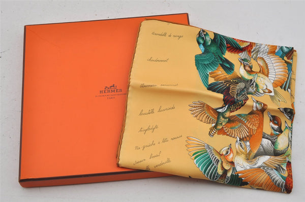 Authentic HERMES Carre 90 Scarf "L'intrus" Silk Brown Box 7107J