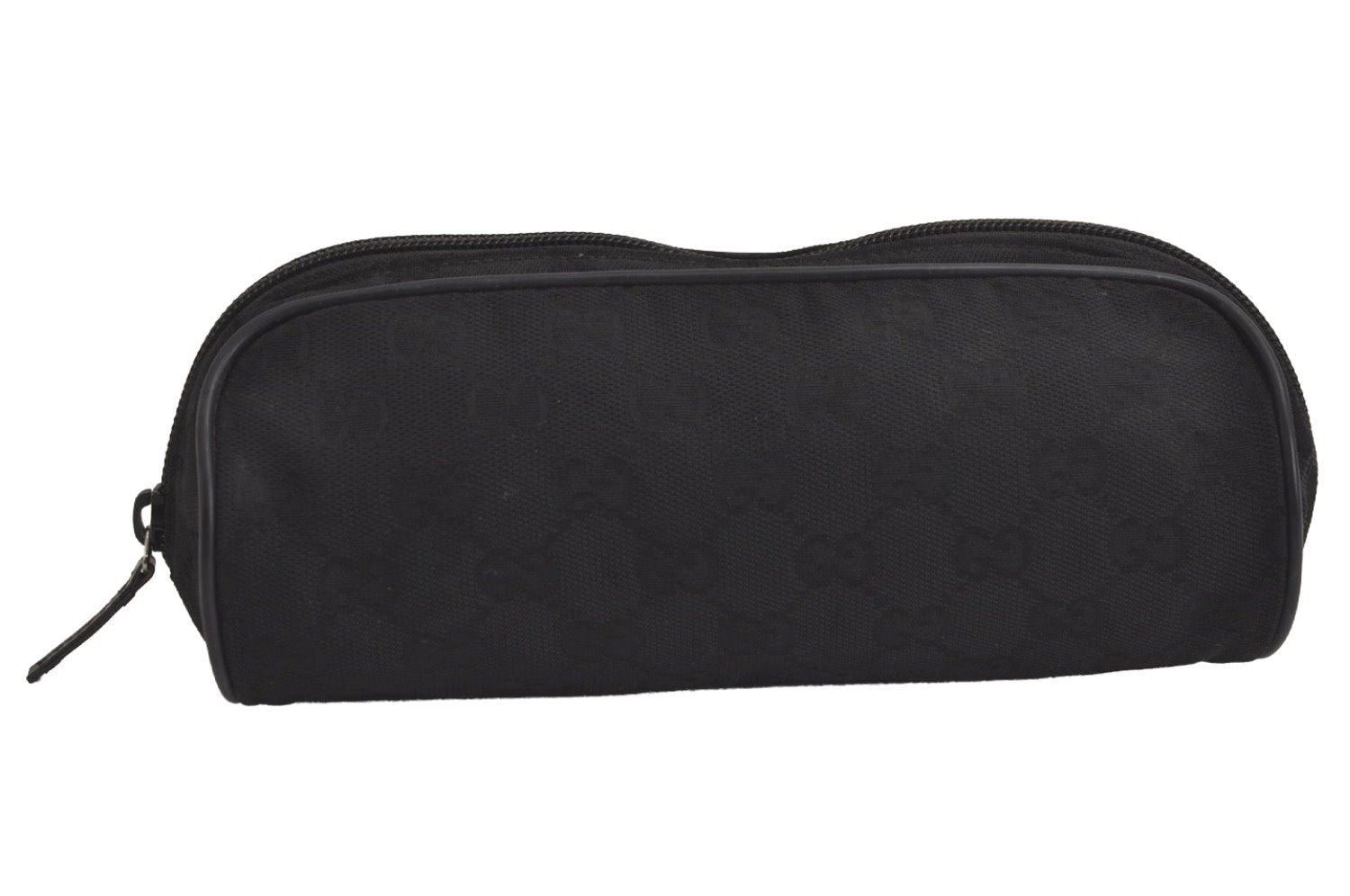 Authentic GUCCI Cosmetic Pouch Purse GG Canvas Leather 137377 Black 7109J