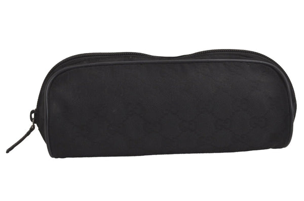 Authentic GUCCI Cosmetic Pouch Purse GG Canvas Leather 137377 Black 7109J