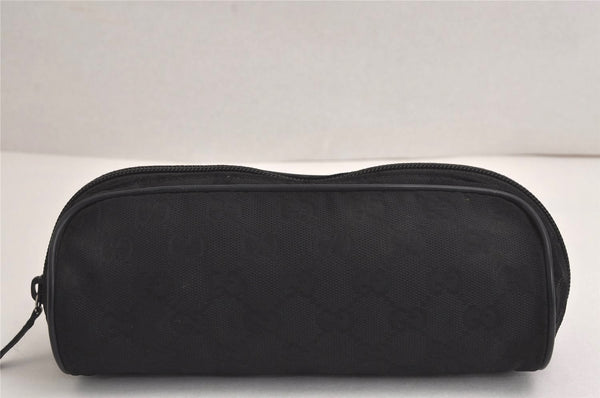 Authentic GUCCI Cosmetic Pouch Purse GG Canvas Leather 137377 Black 7109J