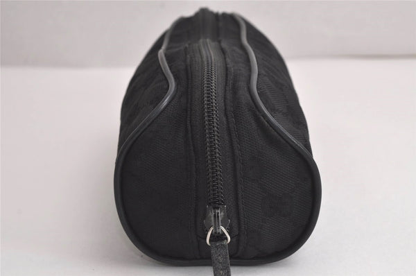 Authentic GUCCI Cosmetic Pouch Purse GG Canvas Leather 137377 Black 7109J