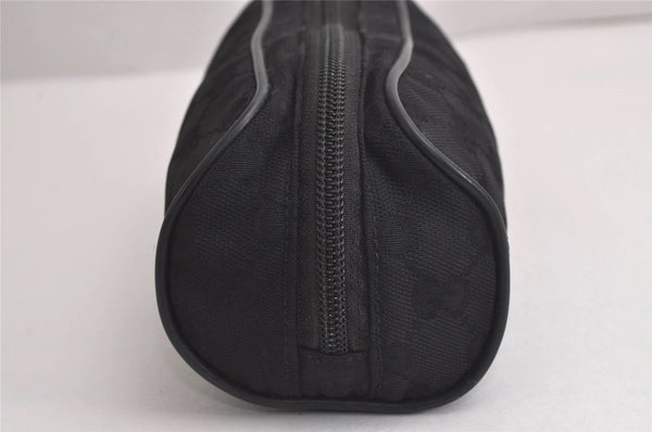 Authentic GUCCI Cosmetic Pouch Purse GG Canvas Leather 137377 Black 7109J