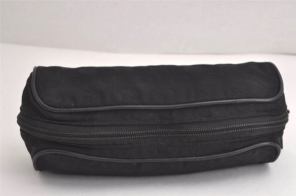 Authentic GUCCI Cosmetic Pouch Purse GG Canvas Leather 137377 Black 7109J