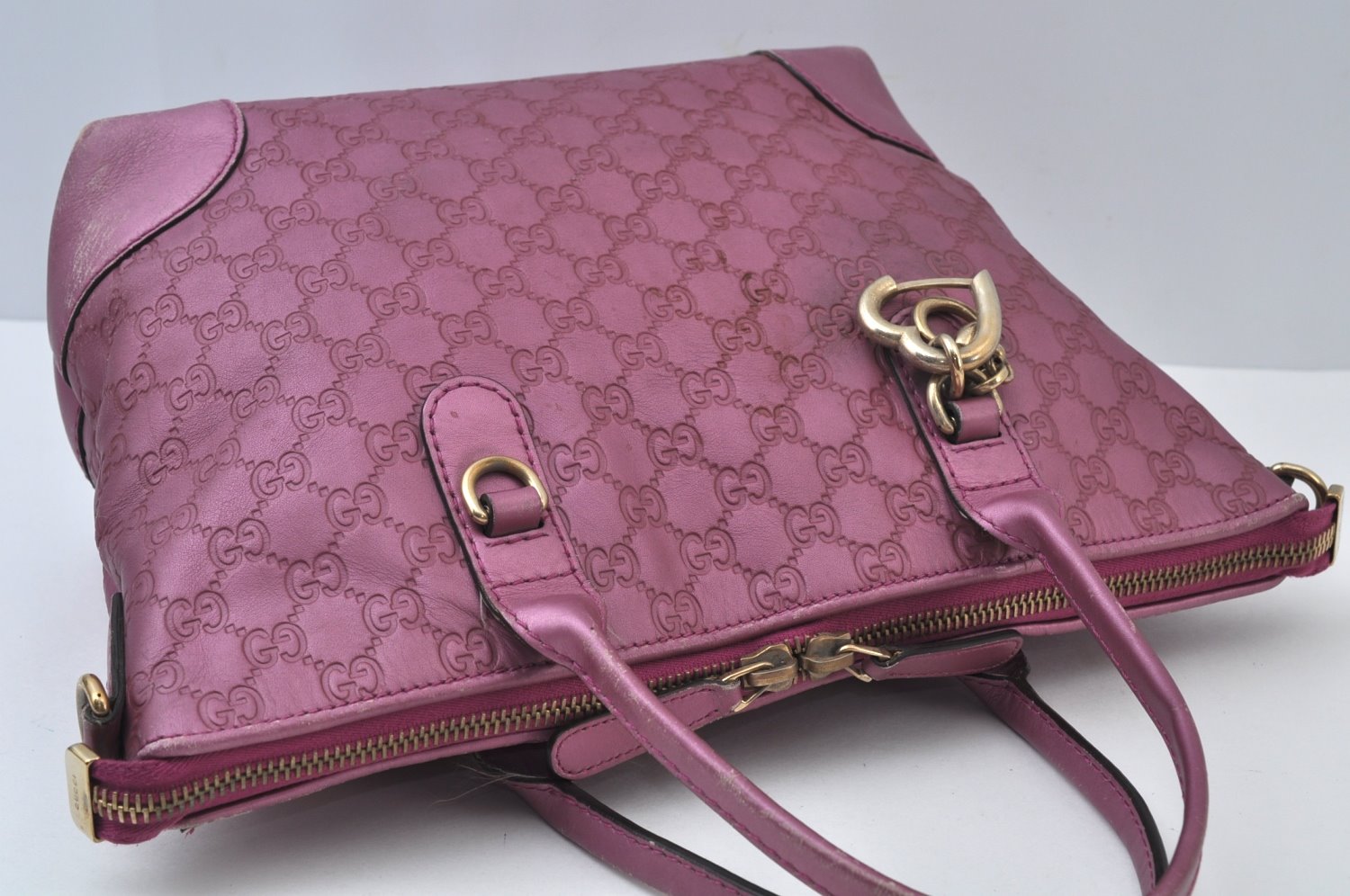 Authentic GUCCI Guccissima Heart Bit 2Way Tote Bag GG Leather 269957 Pink 7114I