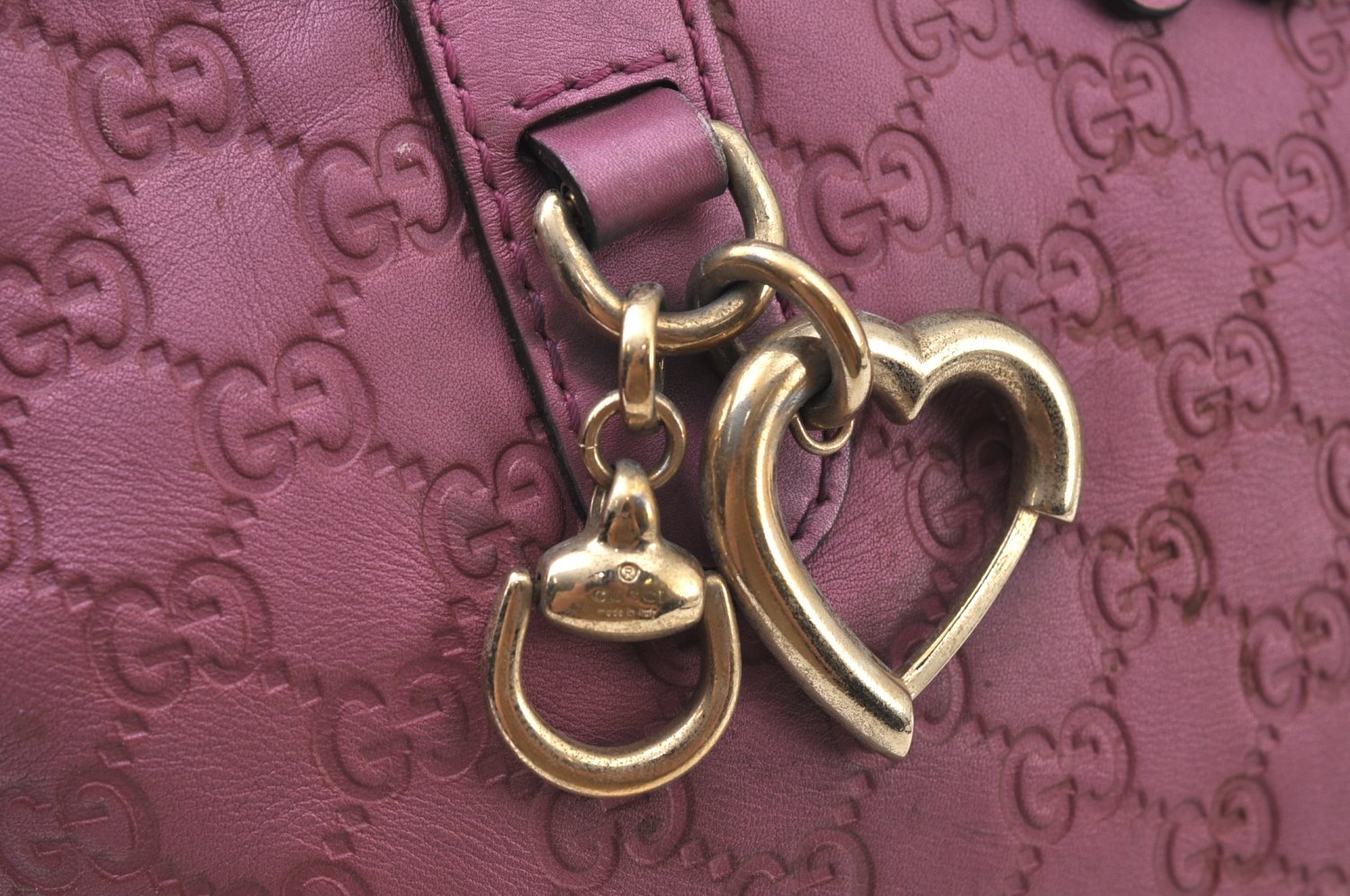 Authentic GUCCI Guccissima Heart Bit 2Way Tote Bag GG Leather 269957 Pink 7114I