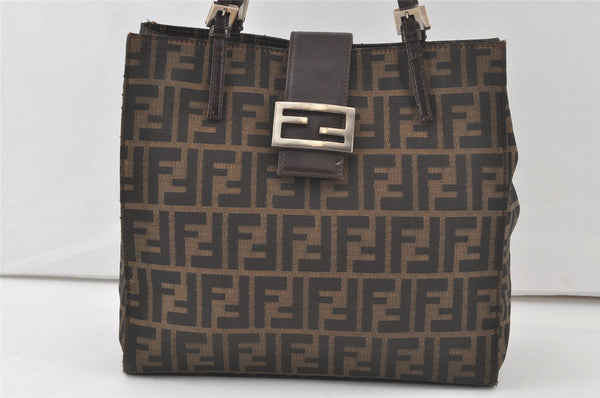 Authentic FENDI Vintage Zucca Shoulder Tote Bag Canvas Leather Brown 7117K