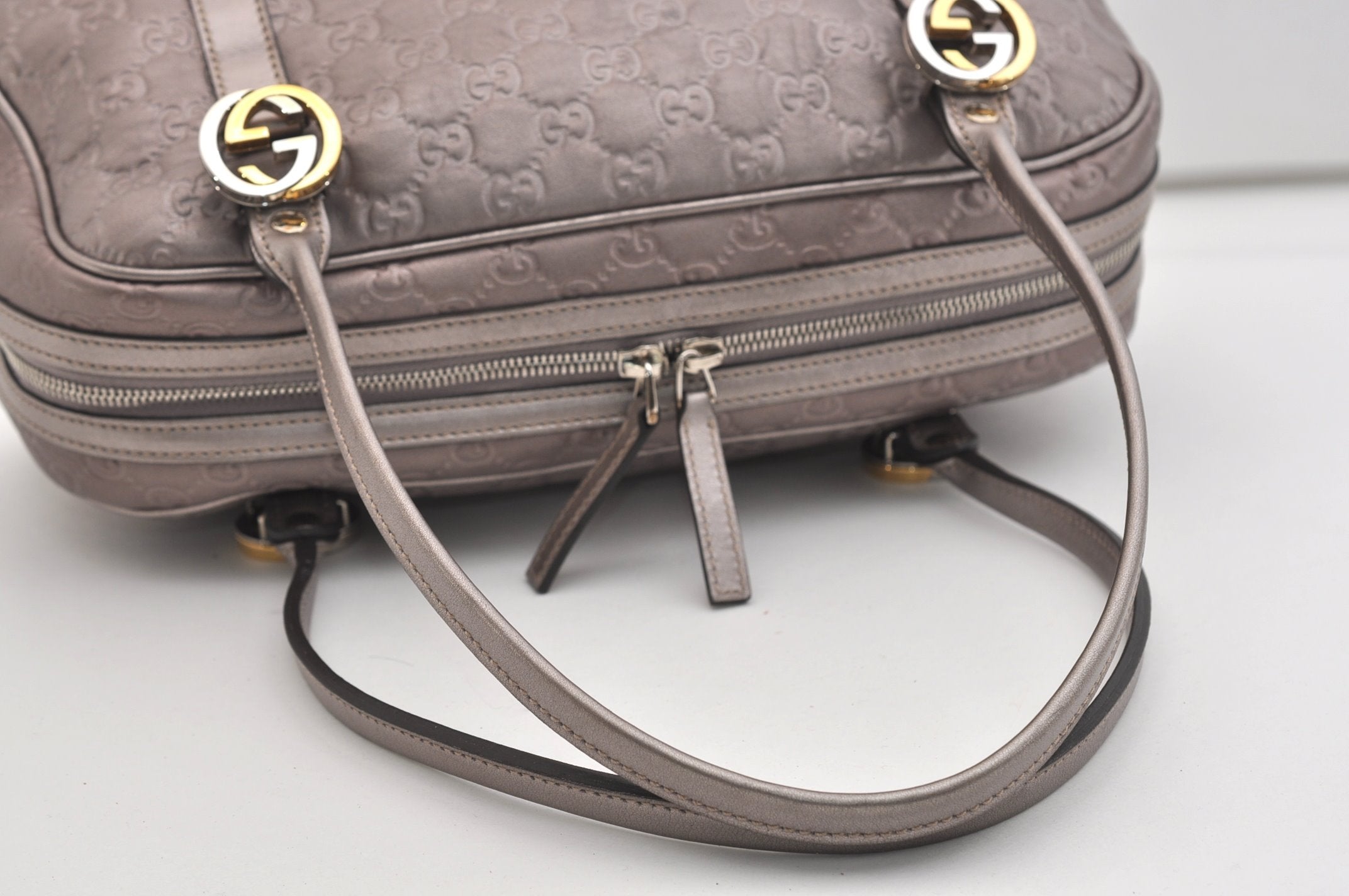 Authentic GUCCI Guccissima Twins GG Leather Hand Bag 232958 Purple 7119J