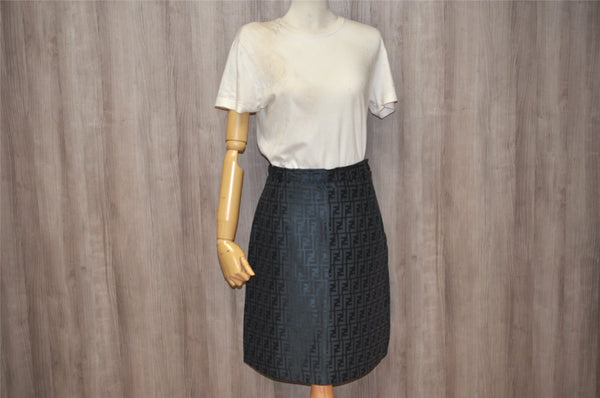 Authentic FENDI Vintage Zucca Skirt Nylon USA 8 Size 36 inch Navy Blue 7119K